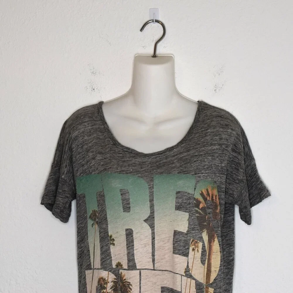 J Crew 100% Linen Graphic Tee Sz XS Tres Bien Relaxed Fit Slouchy Boho Beachy